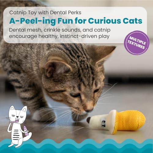 Catstages Dental Banana Cat Toy with Catnip, Dental Mesh & Crinkle Sound, Interactive Kicker for Indoor Cats & Kittens, 5.3"
