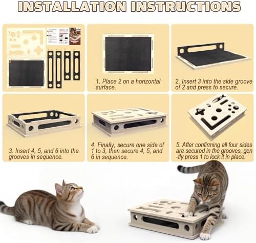 Cat Scratch Puzzle Enrichment Box, Large Solid Wood with Sandpaper Inside