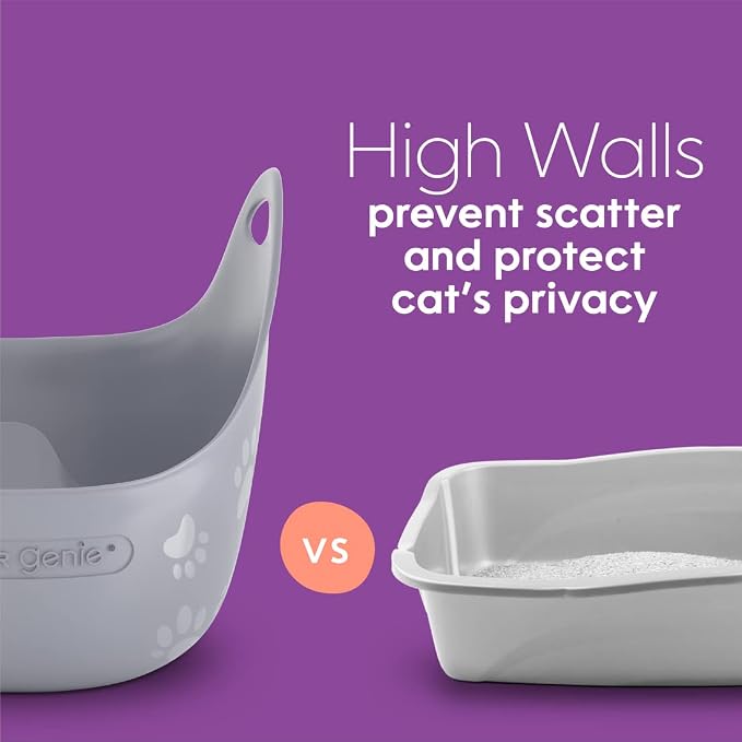 Litter Genie Cat Litter Box in Flexible Plastic with Handles, High Walls