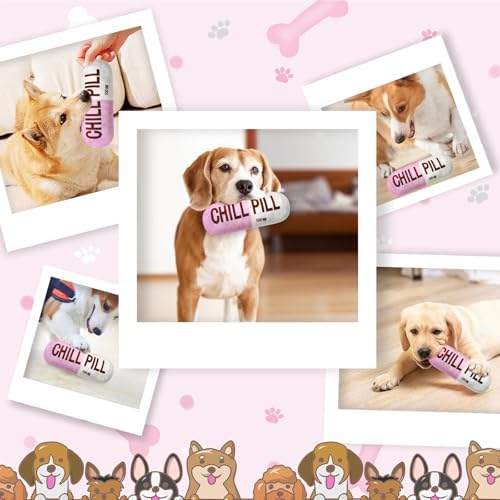 Wanheart Funny Chill Pill Dog Toy, Squeaky Plush Capsule for Teething Puppies & Cats, Interactive Chew Gift with Bite-Resistant Design, Pet Lover Present, Training Supply & Photo Prop(Pink)