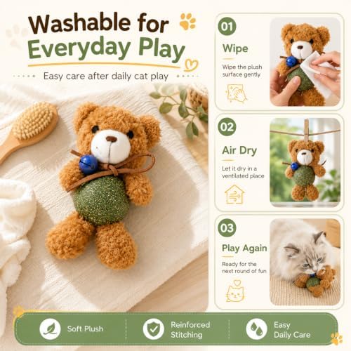 Cat Toys with Catnip Kitten Chew Bite Supplies Boredom Relief Fluffy Kitty Teeth Cleaning Chewing Cat Lovers Interactive Plush Gift (New Bear)