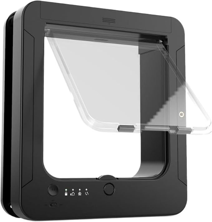 Microchip Cat Doors, Smart 4-Way Locking System, 29.8x26.3cm, Remote Control Pet Door, Sensor Collar Pet Door, Includes 2 Sensor Collars, for Doors, Patios, Walls, and Balconies
