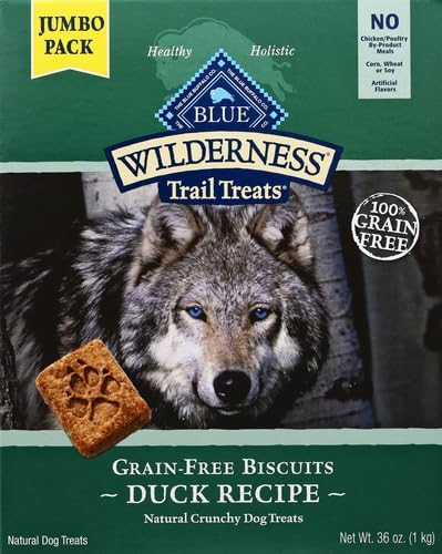 Blue Buffalo Wilderness Trail Treats High Protein Grain Free Dog Biscuits Crunchy Dog Treats, Duck Recipe, 36-oz Box, (Pack of 3)