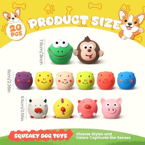 20 Pack Latex Dog Squeaky Toys Soft Squeak Balls for Pets