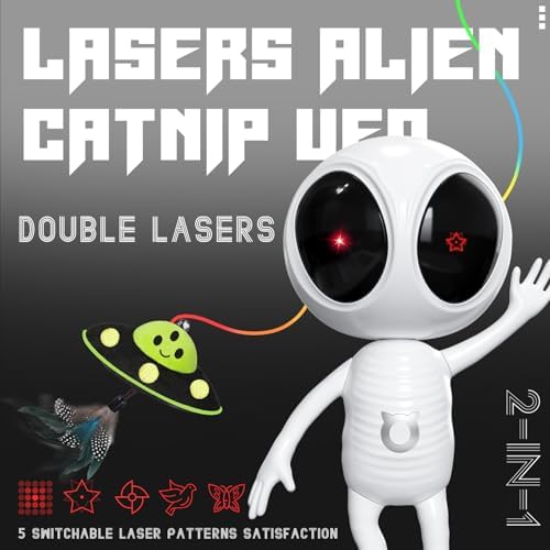 Automatic Cat Laser Toy, 2-in-1 Interactive Cat Toy with Dual Laser & Catnip UFO Teaser, Motion Activated, 5 Laser Patterns, 4 Play Modes, Rechargeable, Adjustable Clip for Indoor Cats
