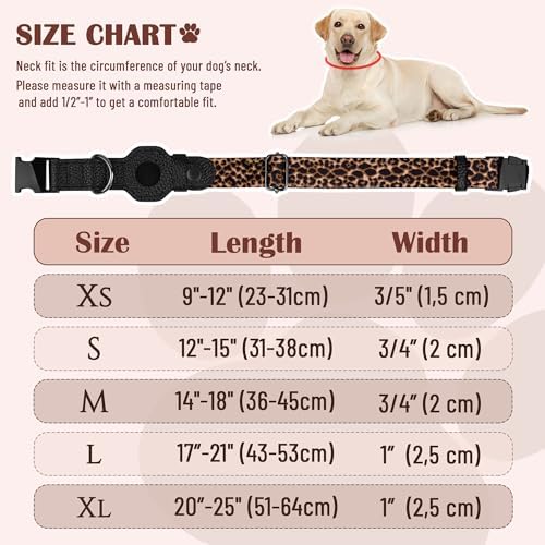 AirTag Dog Collar for Small Medium Large Breed - Adjustable Cute Pattern Dog Collar with Airtag Holder - Soft Leather Tracker GPS Apple Air Tag Pet Collars (X-Large, 20"-25" Neck Fit, Leopard)
