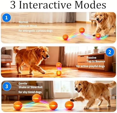 Interactive Dog Ball Toy, 3 Play Modes Smart Moving Bouncing Dogs Ball