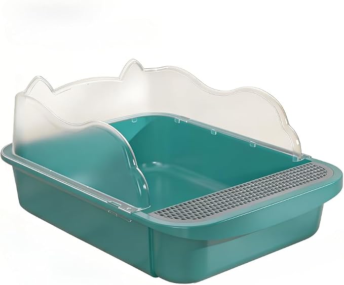 Open Top High Sided Cat Litter Box, Anti-Splashing Semi-Enclosed Litter Box with Removable Tray, Sifting Scoop Included - Easy to Clean & Odor Control(Green,Medium)