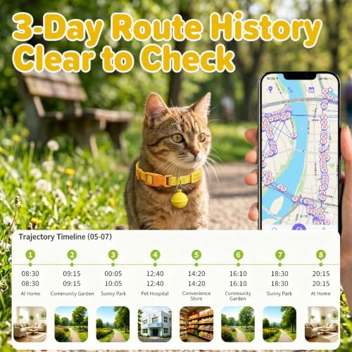 GPS Pet Tracker Collar, Bluetooth Mini GPS Tracker for Cat Dog, Smart Pet Activity Finder, No Monthly Fee, Works with Apple Find My & Google Find Hub, Real-Time Location Tag for Small Pets