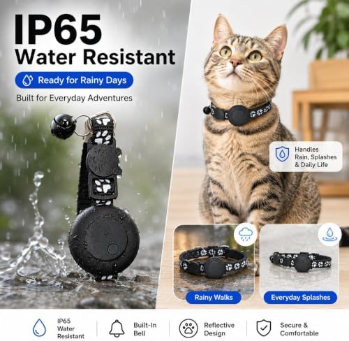 Pet Tracker,GPS Collar for Cats (Android Only) Smart tag,Waterproof Compatible with Google Find My,Advanced Tracking Solution Smart Collar for Pet Safety Ideal Small Large Cats (Black) (Black)