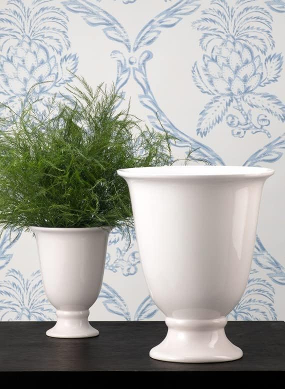 Serene Spaces Living White Porcelain Urn Vase: Pedestal Floral Pot for Natural & Faux Flowers. Perfect Entryway, Home Decor, Tabletop Decoration, Wedding, Small