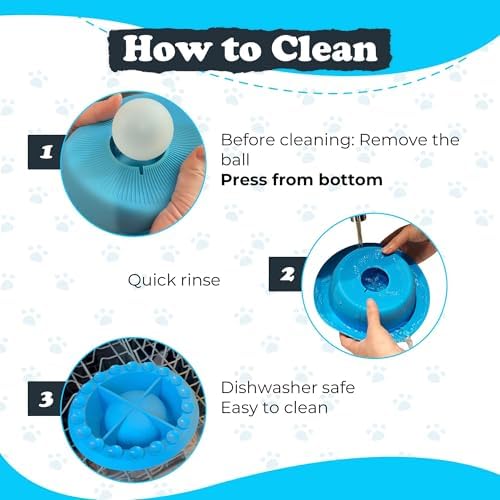 PEDAY Nonslip Dog Slow Feeder Lick Bowl with Ball, Enrichment Toy for Water, Yogurt & Jam, Dishwasher Safe, Blue