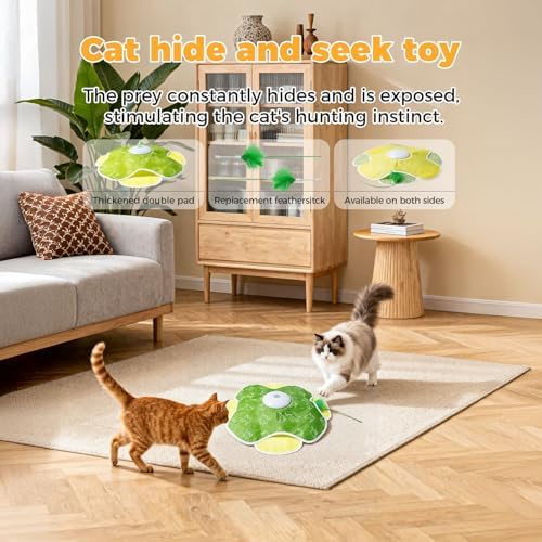 Cat Toys for Bored Indoor Adult Cats, Rechargeable Interactive Cat Toy, 2 in 1 Hide and Seek Cat Toy with Motion Activated, Moving Concealed Feathers, Bored Adult Cats Wand Toy