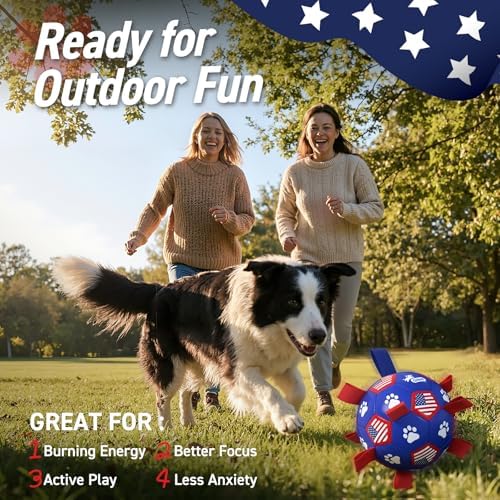 QDAN Dog Toys, Dog Soccer Ball with Straps, Herding Ball for Small Dogs | 6 Inch Dog Toy Ball for 20-40 lbs Dogs, Outside Dog Toys for Beach Pool Water Fun to Keep Them Busy, Puppy Birthday Present