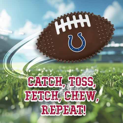 NFL Indianapolis Colts Mega-chew Hard Nylon Bacon-flavored Dog Bone Football Chew Toy Interactive Tasty Fun Dog Chewy Toys Indestructible Strong Durable Tough Pet Biting Playtoy for Aggressive Chewers
