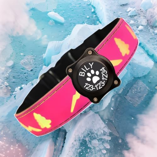 Customlized Name Flashing USB-C led Light up Dog Collar with airtag Holder, Subversive 3D Design Comfortable and Soft Material,Multicolored Lighting (Pink, L(15.7-19.7"))