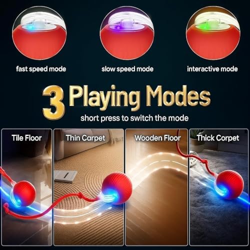 Interactive Electric Automatic Rolling Moving Rechargeable Self Play Stimulation Toy,Smart Pet Chase with Speedy Tail Rope for Bored Indoor Cats (Purple)