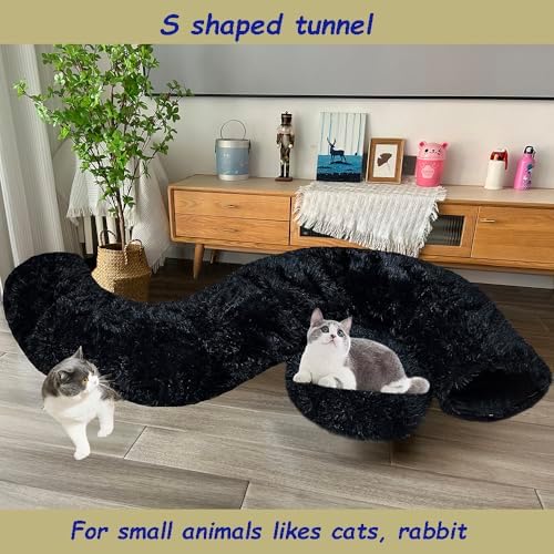 Cat Bed Tunnel Tube Toy Black Plush