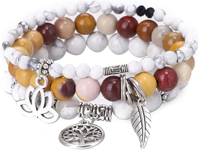 UEUC Tree of Life Yoga Healing Stone Bracelets,Multilayer Lotus Chakra Stone Reiki Bracelet Sets,Anxiety Crystal Natural Stone,for Women Stress Relief