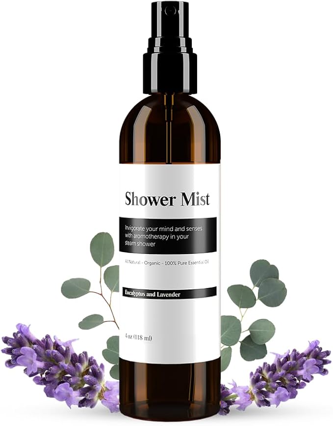 Eucalyptus and Lavender Daily Shower Spray – 4 fl oz | Naturally Made Essential Oil Shower Steamer for Sinus, Stress & Congestion Relief | Spa Mist, Aromatherapy, Room Scents - Enhances Mood (Brown)
