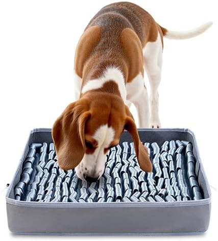 FunFurry Snuffle Mat for Dogs, Dog Puzzle Mat, Interactive Dog Toys for Enrichment,Sniff Mats with Non-Slip Backing,Suitable for Breeds and Sizes of Dogs (Silver, 17" X 15")