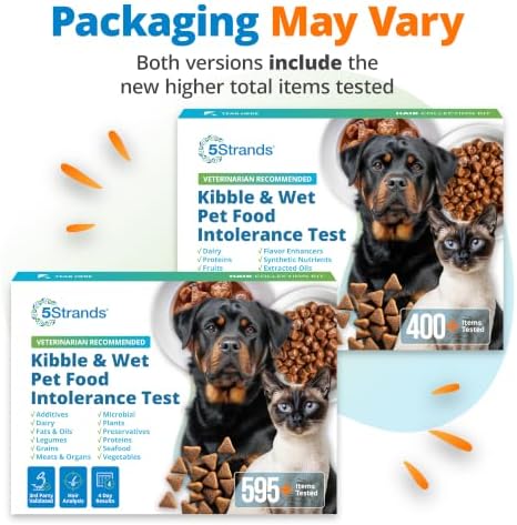 5Strands Kibble & Wet Pet Food Intolerance Test for Dogs & Cats | 410 Items Tested, Identify Trigger Ingredients In Your Pet’s Diet, At Home Hair Sample Screening, Fast Results in 4 Days