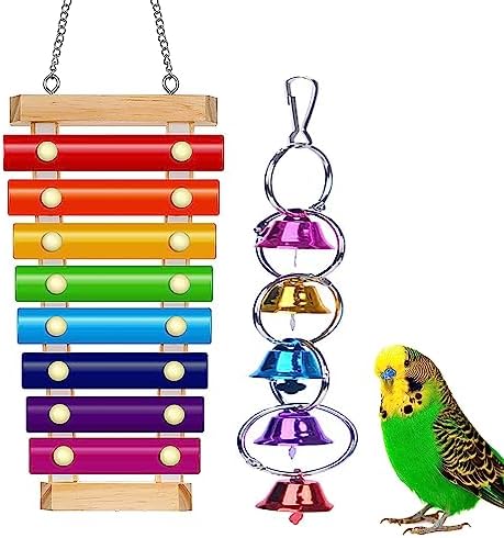 Colorful Bird Xylophone Toy Interactive Training Toy Bird Cage Bell Toy Accessories Music Musical Enrichment Bells for Conure Budgie Cockatiel African Grey Parakeet Finch Parrot Love Birds