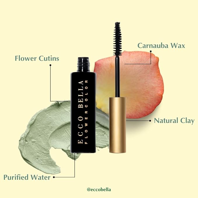 Ecco Bella FlowerColor Organic Mascara – Ideal for Sensitive Eyes – All Natural, Vegan & Waterproof – Clean Brown Mascara, Long-Lasting, Smudge-Free & Gluten-Free for Beautiful Lashes