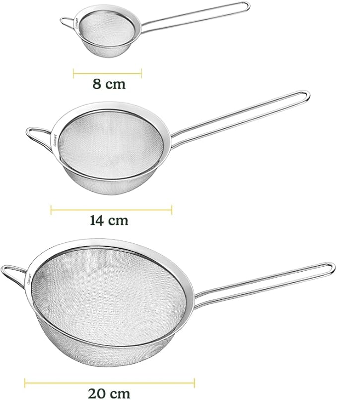 Cuisinart, Mesh Strainers, Stainless Steel Mesh Strainers for Kitchen, Fine Mesh Kitchen Strainer Set for Sifting, Straining and Cooking, Ctg-00-3Ms, 3 Count
