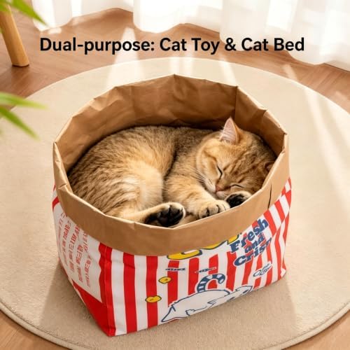 Crinkle Cat Sack, 25.6 x 19.7 Inch Large Cat Play Bag, Interactive Kraft Paper Cat Hideaway & Tunnel Toy, Foldable Cat House, Cute Room Decor (Apple)