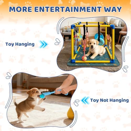 Puppy Play Gym with Pee Pads & 8 Toys (Yellow,19.6″ x 19.6″ x 19.6″‌)