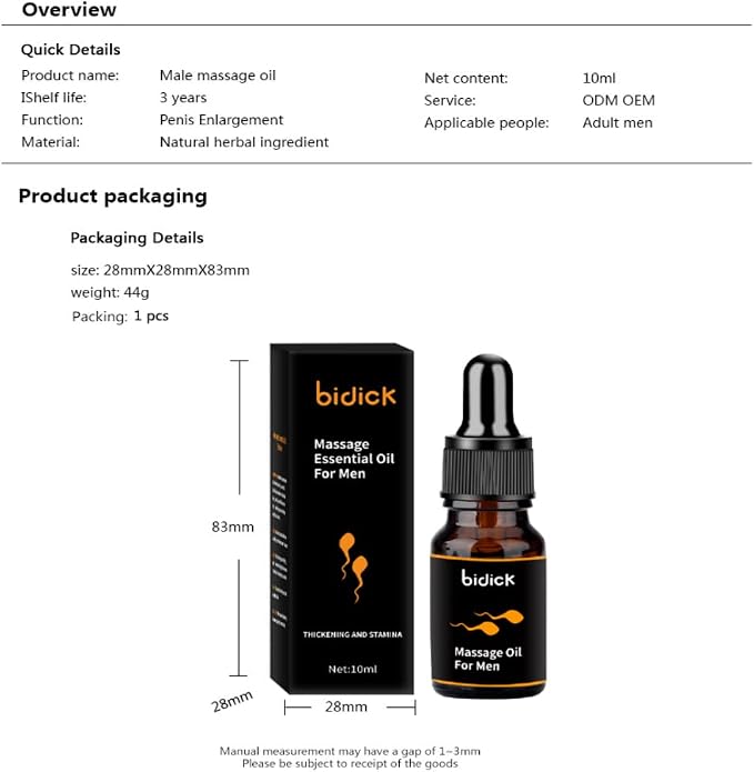 Men Energy Massage Essential Oil for Sex, Enlarge and Permanent Thickening Growth Pills Increase Dick Liquid for Health Care, Delay Performance Boost Strength (10ml)