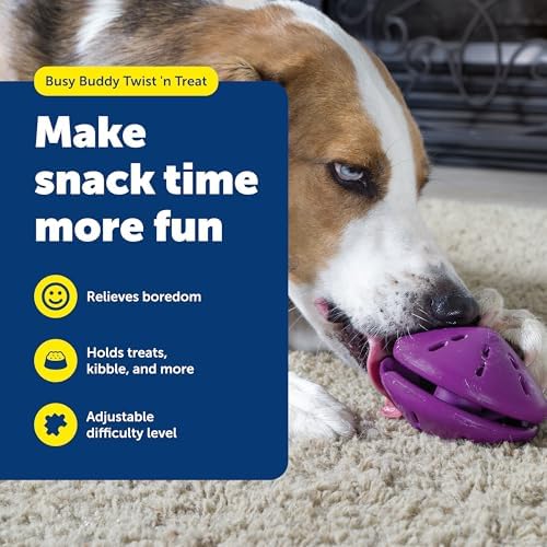 PetSafe Busy Buddy Twist 'n Treat Dispensing Dog Toy, Medium | Twist Halves Apart for Quick Treats or Closer for a Challenge, Patented Treat Meter, Top-Rack Dishwasher Safe