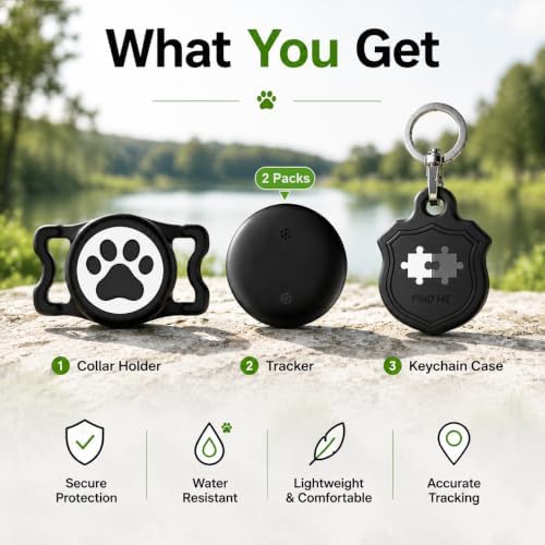 Dog Tracker with Apple Find My, 2 Packs GPS Pet Trackers for Dogs and Cats | Real-Time Location Tracking, No Monthly Fee or SIM Card, Waterproof Dog Collar Tracker with Holder, iOS Only Pet Locator