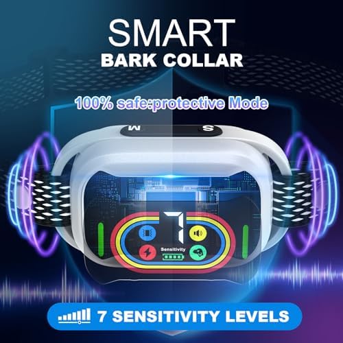 Smart Bark Collar for Dogs, 5 Modes Training Collar | Smart bark collar with beep, vibration and shock modes, 7 sensitivity levels, LED display, rechargeable waterproof design
