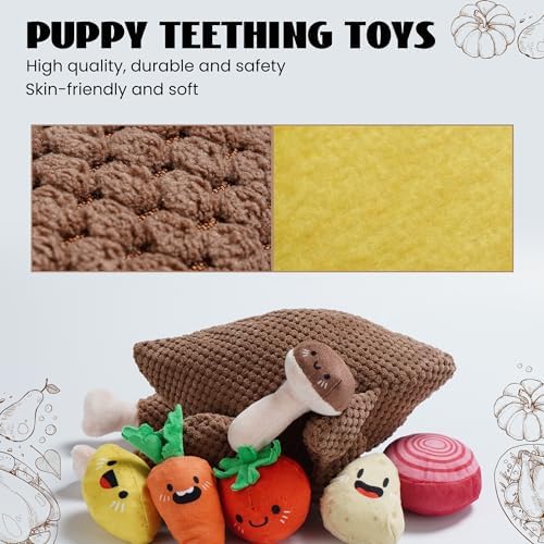 Nocciola 7 in 1 Thanksgiving Turkey Dog Toys, Squeaky Stuffed Soft Interactive Cognitive Enrichment Hide and Seek Dog Chew Toys for Large Medium Small Dogs, Cute Plush Pet Supplies 7 Packs