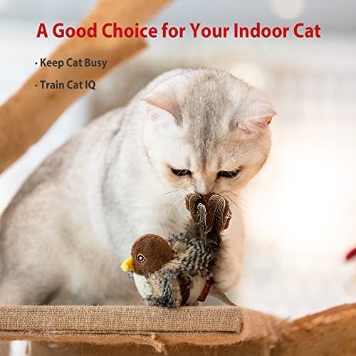 Gigwi Interactive Cat Set - Squeaky Feather Toys for Indoor Cats, 3PCS Plush Pack Including Mouse Hunt, Chase Bird, and Chirping Bee