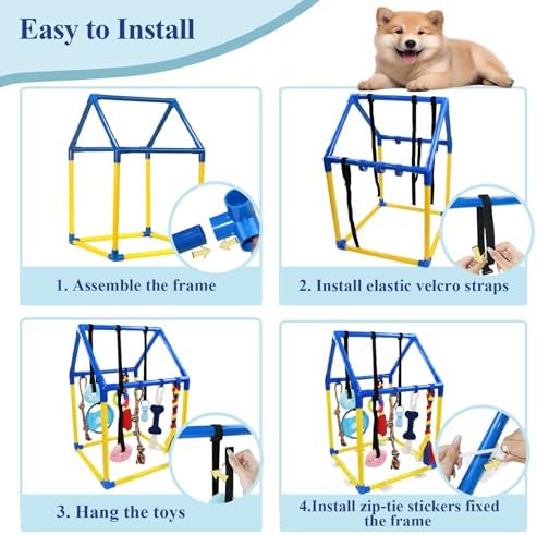 ASOCEA Puppy Play Gym for Small Dogs – Interactive Jungle Gym with 10 Hanging Toys, Adjustable Height, Safe PVC Frame for Indoor Puppy Entertainment, Teething & Mental Stimulation