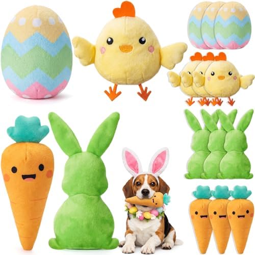 Civaner 12 Pcs Squeaky Dog Toys Bulk, Cute Plush Bunny Carrot Egg Chicken Stuffed Puppy Toys for Small Medium Dogs, Interactive Soft Chew Playthings for Birthday Party Favors & Training