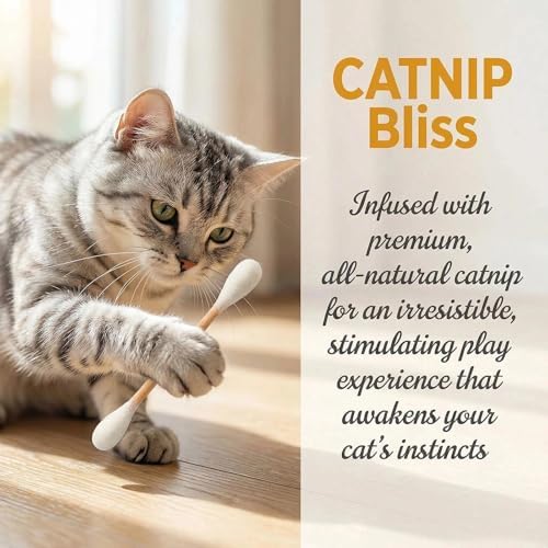 Cotton Swabs Cat Toys with Catnip,6 Pk Soft Interactive Giant Q Tip Cat Toy,Durable for Chew, Organic Catnip for Anxiety & as Digestive Aid,The ideal gift for cat lovers (Colorful 6-pack)