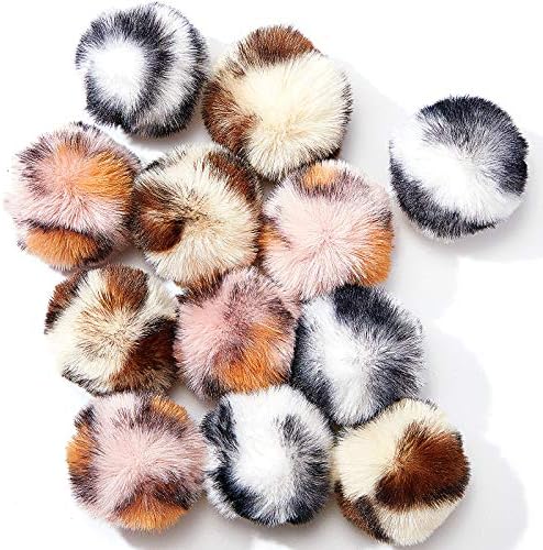 Weewooday 12 Pcs Large Fuzzy Cat Pom Pom Balls Plush Toys, Pink, Leopard