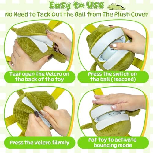 Plush Interactive Dog Toys, USB Rechargeable Jumping Squeaky Ball, Ideal for Keeping Puppy Busy Indoors, Motion Activated Balls for Medium/Large Dogs, Not for Aggressive Chewers (Crocodile)