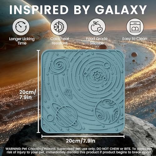 OHMO Large Lick Mat for Dogs&Cats, Space Pattern, 2pcs, Dark&Light Blue