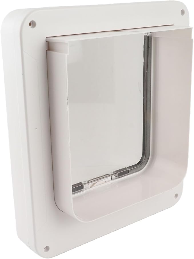 Smart Cat Door, Automatic Unlocking Weatherproof Microchip Pet Door with 210mAh Battery for Home Pet Access Control (White + Remote Control)