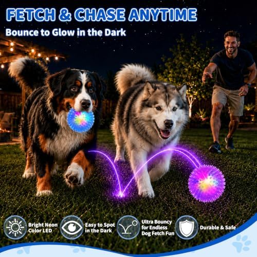 9 Pcs 4.5 in Light Up Squeaky Dog Balls 8 Colors LED Spiky Dog Toy Ball Glow in The Dark Interactive Fetch Ball TPR Bouncy Floating Toy for Aggressive Chewers Medium Large Dogs Indoor Outdoor