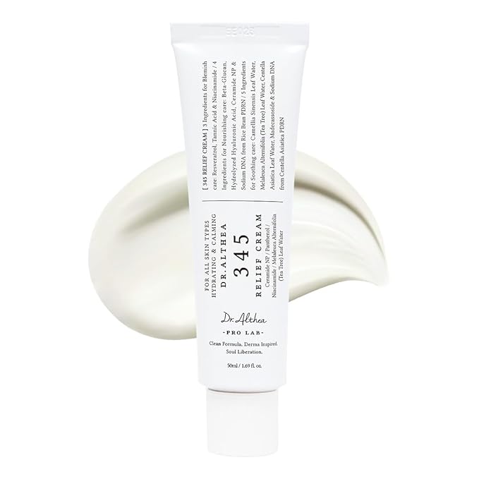 Dr.Althea 345 Relief Cream | Moisturizer for Soothing Recovery and Blemish Care with Tea Tree Leaf Water & Niacinamide | Korean Vegan Skin Care for All Skin Types, 1.69 Fl Oz (Ver.2 - Pack of 1)