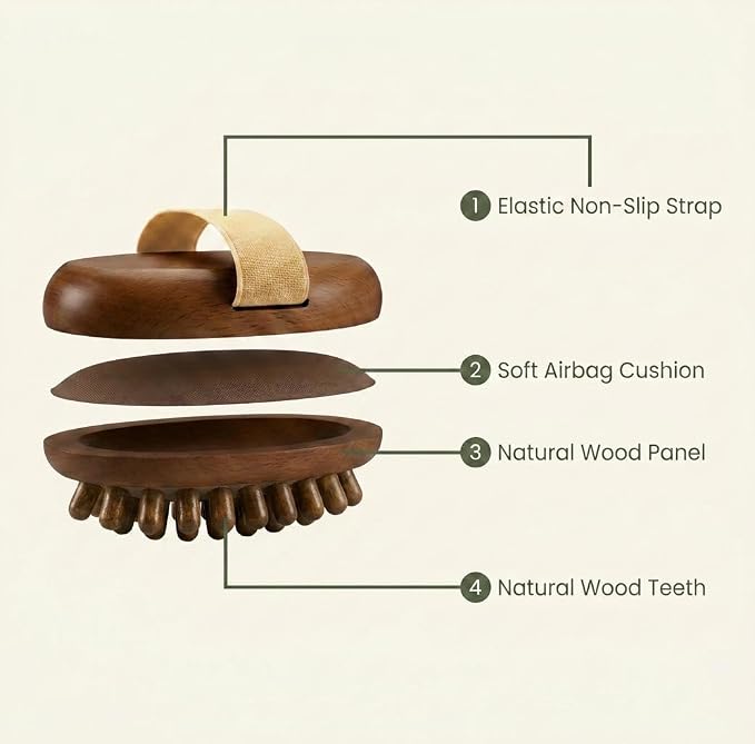 Wooden Meridian Massage Brush - Cepillo de Masaje & Wooden Hair Comb for Gentle Lymphatic Drainage, Oil-Safe Natural Wood Body & Scalp Brush with Cushioned Teeth, Self-Care Gift for Women