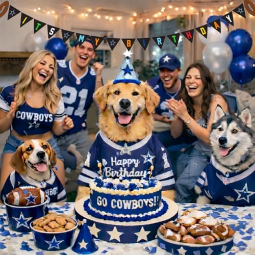 NFL Dallas Cowboys Birthday Party Banner Licensed Football Team Dog & Cat Birthday Decoration, NFL Dog Birthday Party Set and Costume, Football Fan Pet Party Supplies, Team-Themed Pawty Celebration Backdrop for Birthday Photos