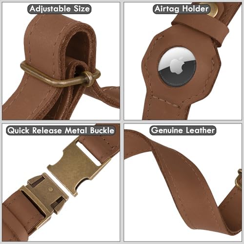 AirTag Dog Collar - Genuine Leather Dog Collar with Apple AirTag Holder and Metal Buckle - Smart GPS Tracking Pet Collars (Tawny, S, 12"-15" Neck Fit)