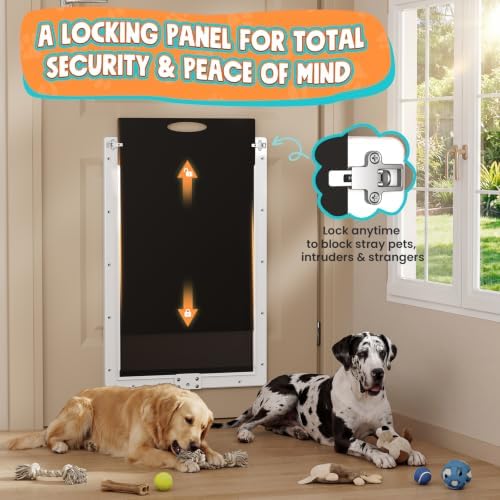 Extra Large Plastic Dog Door, Never Rust Doggy Door, Doggie Door for Interior and Exterior Doors, XLarge Plastic Pet Door with Double Magnetic Flaps, Closing Panel, Pet Up to 220 LBS (White)